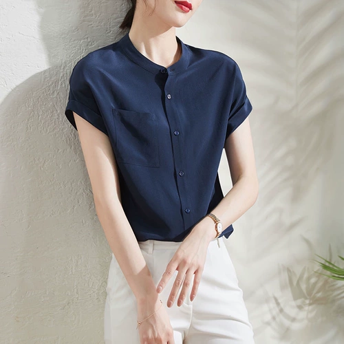 Шелковая летняя тонкая рубашка, кардиган, короткий рукав, городской стиль