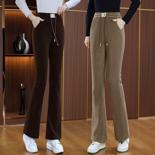 雪尼尔微喇裤女秋冬2025新款爆款裤子松紧高腰加绒加厚休闲喇叭裤