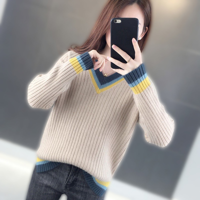 V领温柔套头慵懒风毛衣女2025年春秋新款宽松外穿针织打底衫上衣