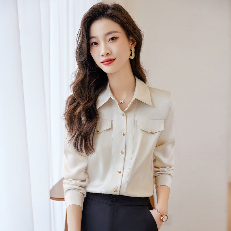 职业衬衫女春秋新款百搭时尚小个子正装通勤套装打底上衣气质衬衫
