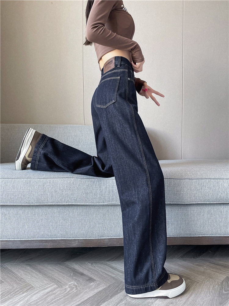 窄版阔腿牛仔裤女2025年春秋新款丹宁蓝色防褪色高腰显瘦直筒裤子
