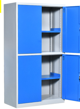 虎一办公家具重型工具柜五金刀具摸具储物铁皮柜通双节灰白套蓝色