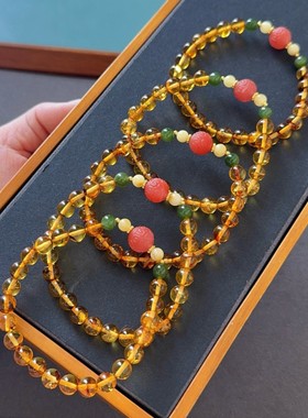 原创小众复古天然花珀南红女手链