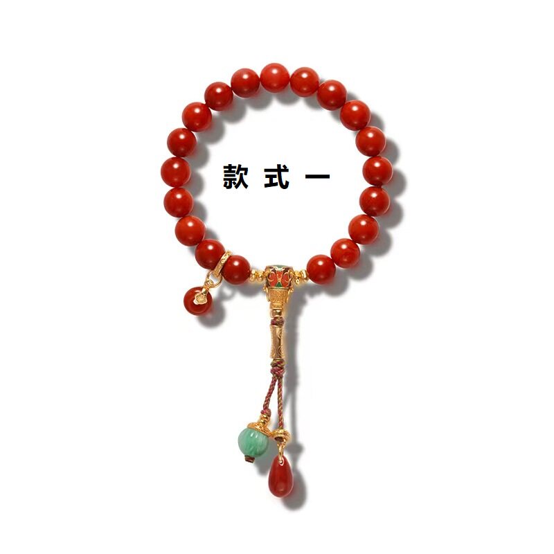 现货天然原矿南红手串女满色满肉银镀金翡翠蜜蜡海纹石转运珠手链