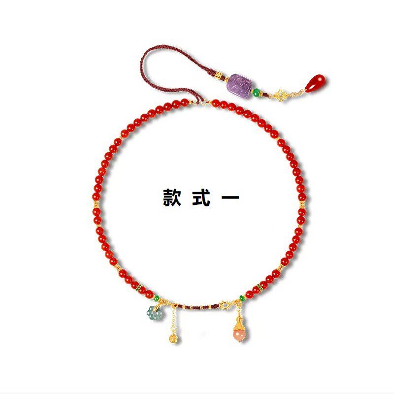 现货天然满肉南红项链女925银镀18K金翡翠蜜蜡多宝圆珠毛衣链工厂