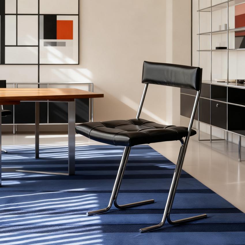 包豪斯餐椅家用复古休闲椅书桌椅设计师靠背椅不锈钢中古洽谈椅