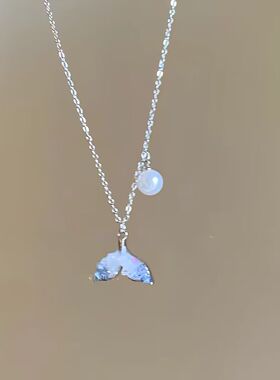 鲛人恋~轻奢小众蓝色鱼尾珍珠项链女2025新款高级感锁骨链配饰