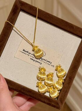 金店同款新款金色仿真小福袋锁骨项链气质设计感高级百搭饰品送礼