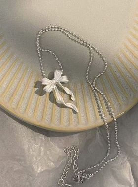 新款哑光飘带蝴蝶结简约高级感项链女小众设计甜美优雅气质锁骨