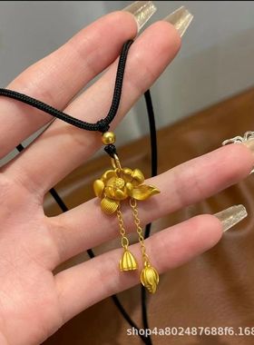 新中式古法金莲花项链中国风吊坠锁骨链ins闺蜜学生送生日礼物