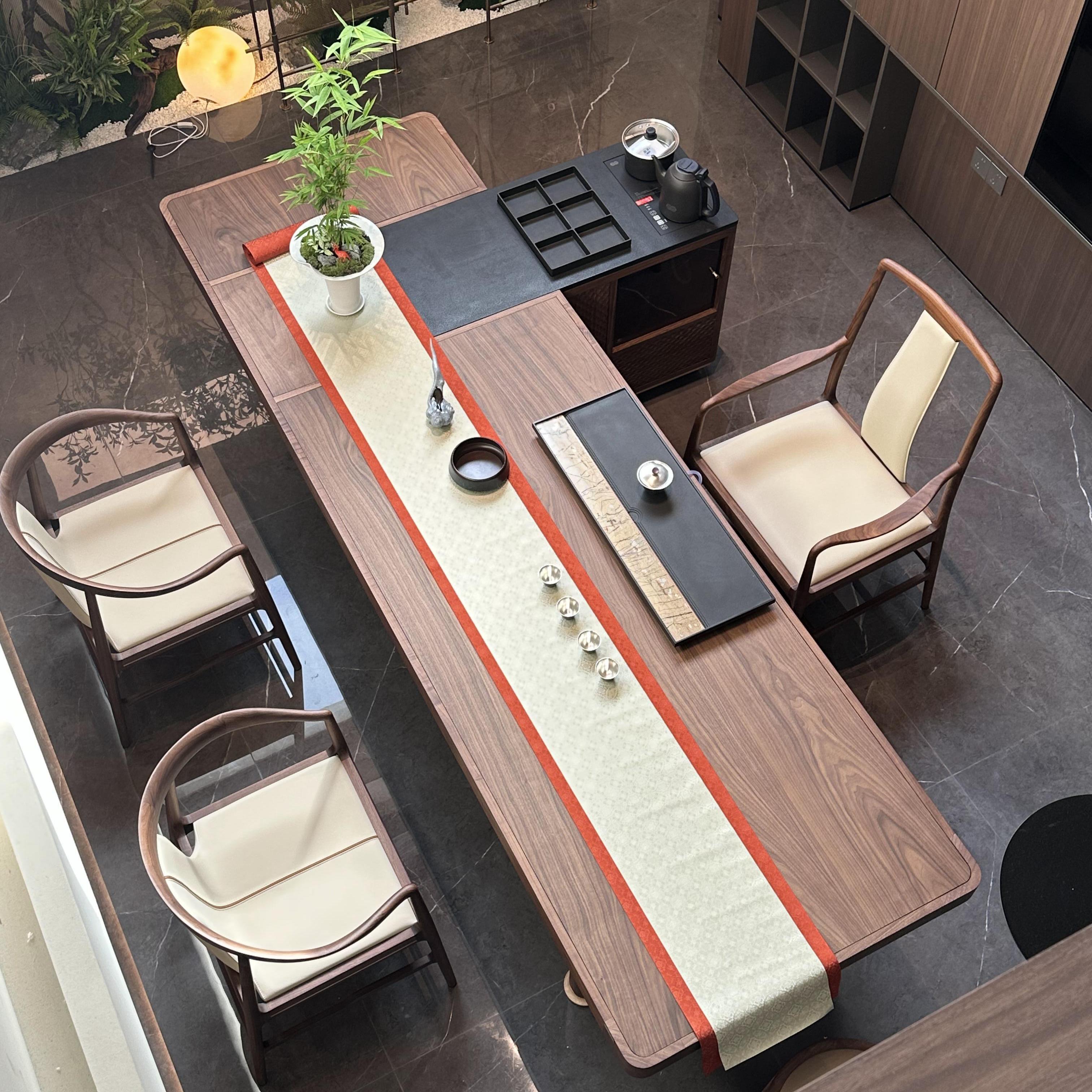 新中式胡桃木茶桌椅组合实木茶台家用客厅茶室一桌四椅套装