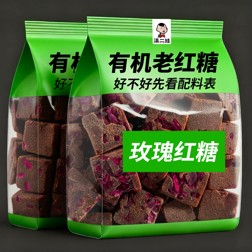 滇二娃云南玫瑰有机红糖姜茶古法老红糖块纯正甘蔗大姨妈气血营养