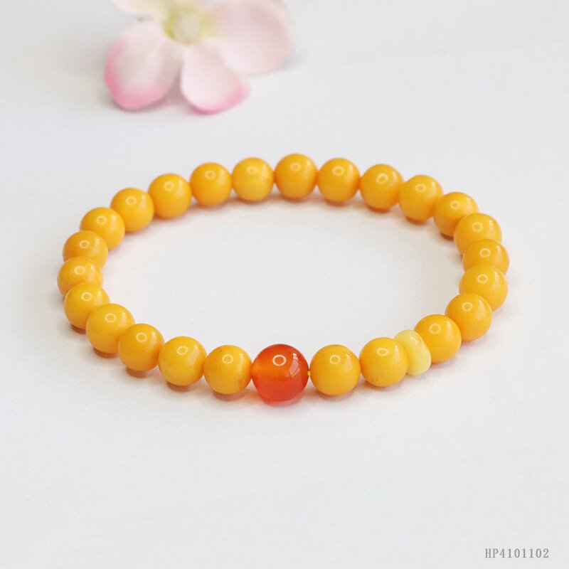 天然琥珀手串鸡油黄蜜蜡手链玛瑙彩宝直播s4101102