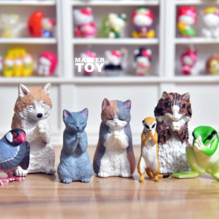 原单散货 仿真动物合掌祈祷系列公仔摆件 玩具 小猫 玩具 模型