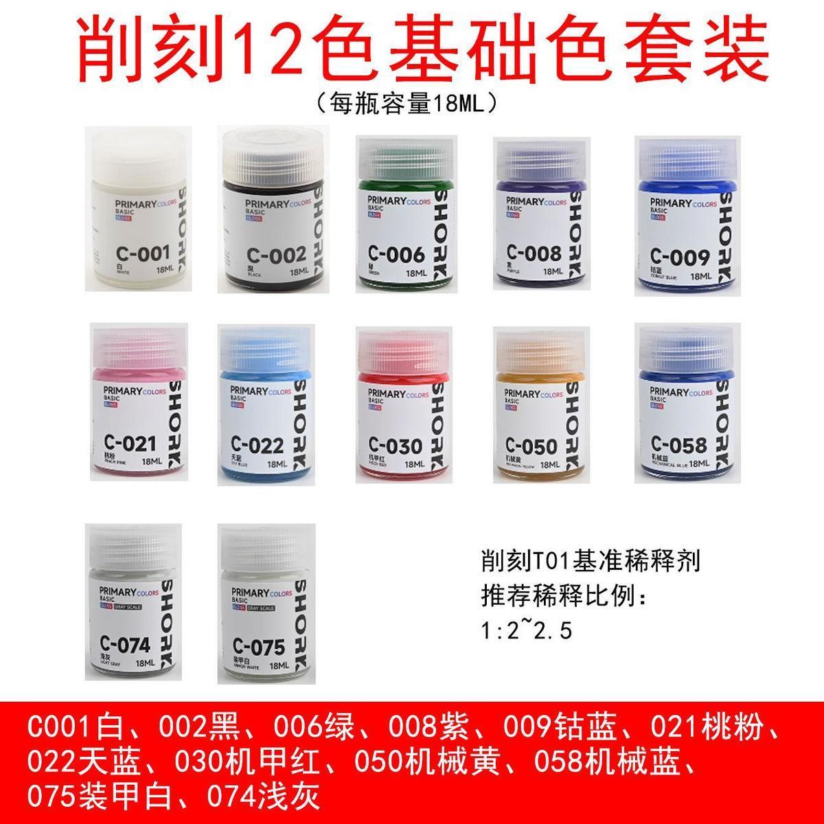 SHORK削刻 C基础色`高达色模型油性新手套装 灰色 高达GK军模手办