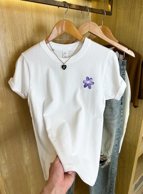 210克纯棉T恤纯棉夏季男女装新款半袖2023白色上衣印花短袖t恤