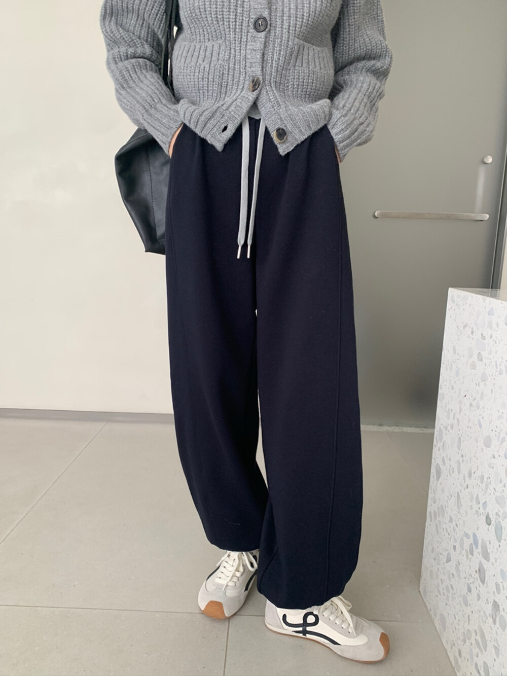 SeaWhen海维恩2025冬新款撞色腰加绒休闲直筒卫裤女两穿直筒裤女