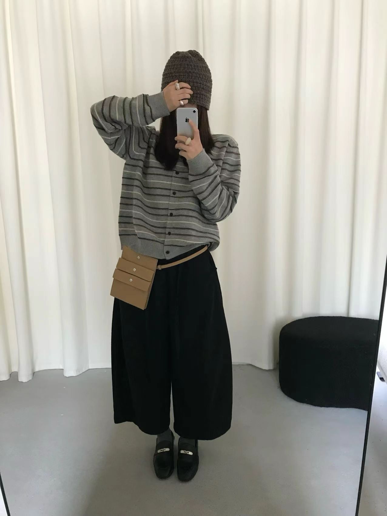 2026早秋韩系温柔撞色条纹针织开衫女宽松圆领慵懒风百搭短款毛衣
