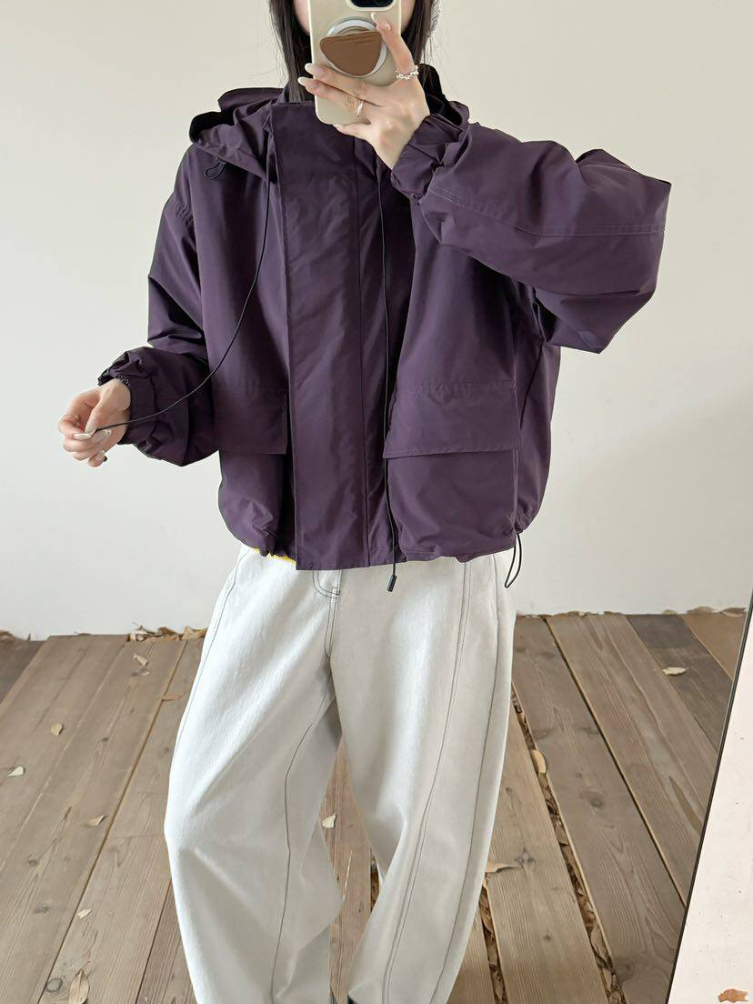 25冬季新款大口袋工装短款小个子棉服连帽魔术贴拉链棉衣外套女