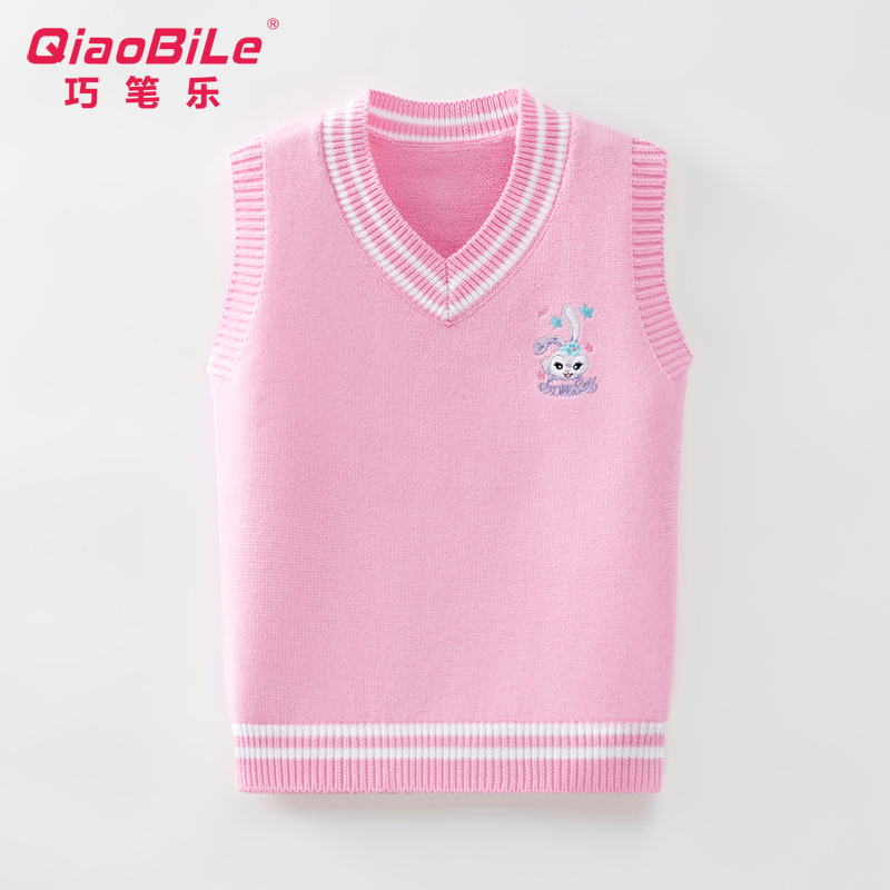 春秋中大童薄全棉背心2025新款女童加绒厚马甲洋气V领针织棉上衣