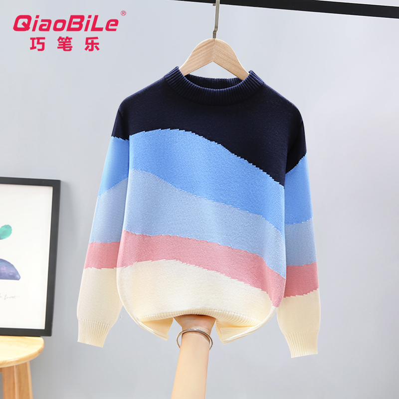 女童毛衣春秋薄款2025新款儿童针织套头衫中大童全棉圆领加绒线衣