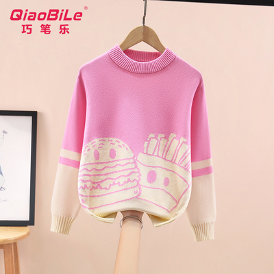 女童针织衫纯棉红色圆领加绒加厚2025秋冬新款中大童打底衫洋气潮