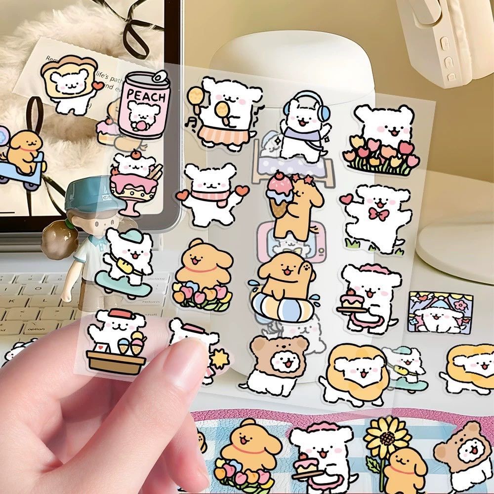 100张线条小狗的日常透明贴纸韩系可爱卡通ins风手机壳贴画防水
