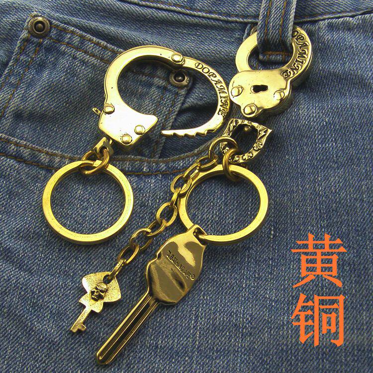 纯黄铜手铐汽车钥匙扣不锈钢钥匙钩阿美咔叽复古养牛挂件财布裤钩
