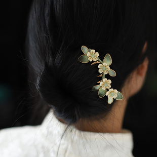 古风米色小花发梳插梳汉服盘发头饰发簪日常通勤新中式旗袍配饰女