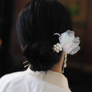 绢纱锦鲤流苏u型发簪汉服头饰古风仙气簪子古典舞蹈发饰中式配饰