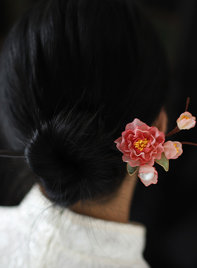 花朵古风盘发头饰黑禅木发簪日常通勤丸子头簪子发钗旗袍秀禾头饰