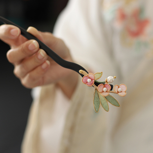 非遗掐丝花朵发钗新中式禅木盘发簪子简约日常丸子头旗袍秀禾配饰