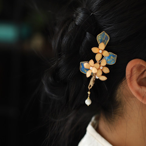 新中式国风花朵发夹2025新款后脑勺头饰古风少女日常旗袍汉服配饰