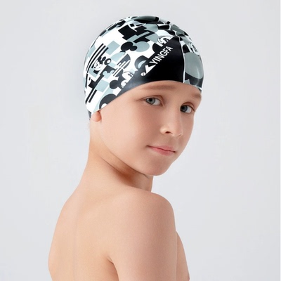 英发游泳帽成人儿童防水弹力硅胶泳帽男女护发卡通印花泳帽D21282