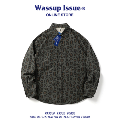 WASUPIE美式潮牌豹纹翻领