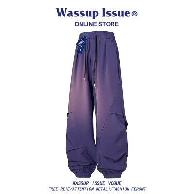 WASSUP ISSUE纯色冲锋工装裤男宽松长裤子运动休闲直筒紫色滑雪裤