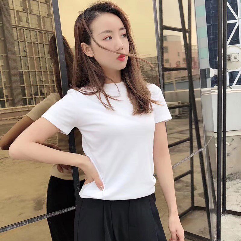 TF白色t恤女正肩短袖纯棉2026夏季新款半高领修身显瘦百搭上衣潮