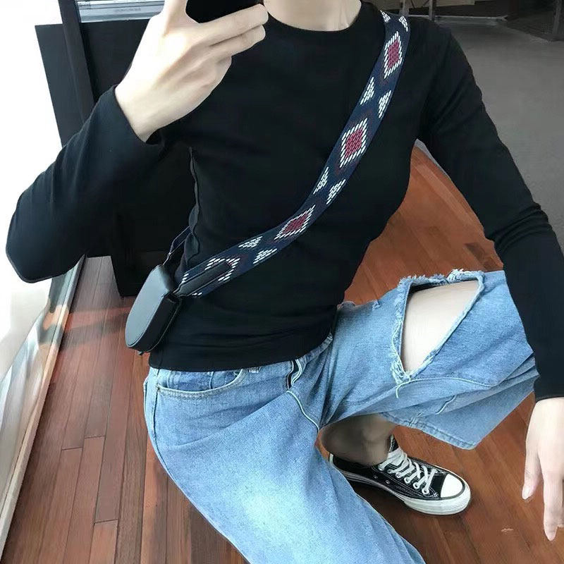 TF半高领白色长袖t恤女纯棉2025秋季新款洋气修身内搭打底衫上衣
