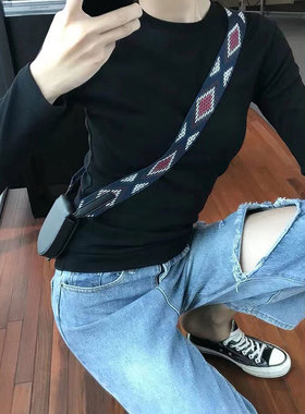 TF白色圆领长袖t恤女纯棉2025秋季新款洋气修身内搭打底衫上衣潮