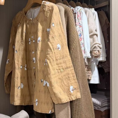 A类全棉100%纯棉双层纱布长袖睡衣女空调家居服套装2026春秋新款