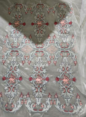 外贸重工平绣四色刺绣网纱布料婚纱礼服头纱装饰辅料F338