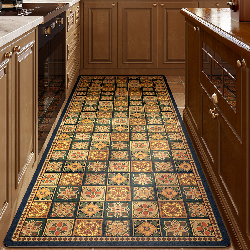 范居态度莱姆复古花砖厨房吸水地垫免清洗脚垫硅藻泥防滑可裁剪