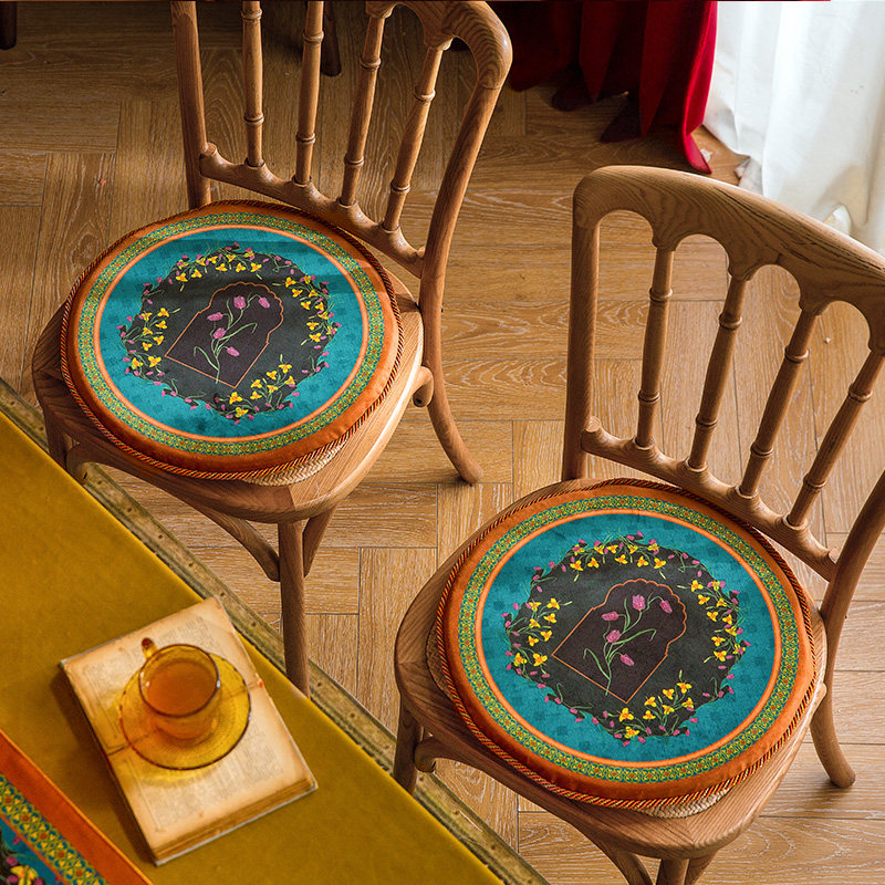 范居态度西蒙复古圆形椅垫飘窗台坐垫藤椅餐椅防滑圆凳垫子带芯