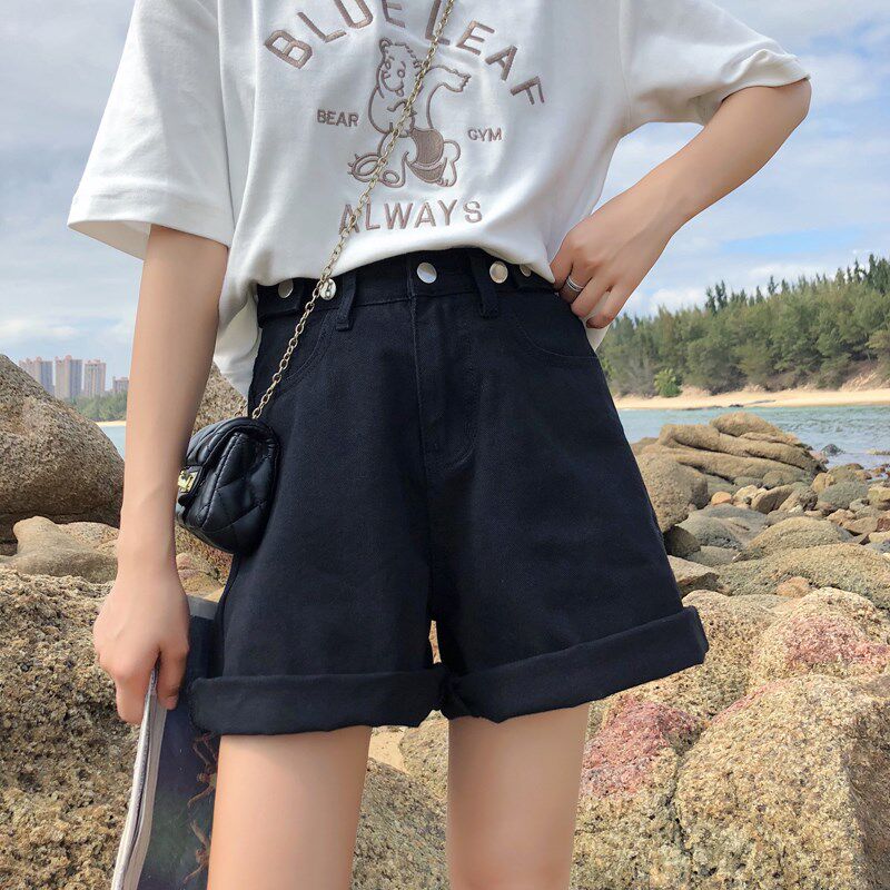 2019春季新款韩版百搭半松紧腰牛仔短裤高腰直筒裤女装宽松裤子潮在类目 女装/女士精品, 牛仔裤中 - 来自Buy2taobao.com提供专业的淘宝代购服务