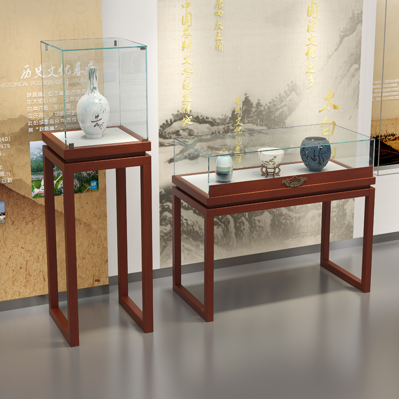 复古实木珠宝展示柜饰品柜古玩玉器博物馆展柜展厅展馆纪念品柜台