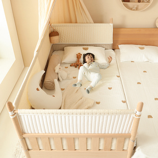 榉木儿童拼接床婴儿床加高护栏可拆卸男孩加宽平接床边床宝宝小床