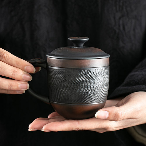办公室带盖高档泡茶杯陶瓷复古