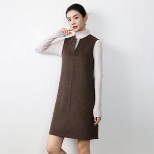 无袖毛呢马甲女中长款2026秋冬双面呢马甲背心羊毛坎肩双面呢外套