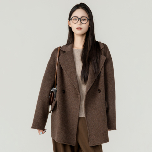 2026年秋冬装新款双面绒大衣女中款茧型宽松显瘦羊毛呢子外套