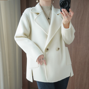 时尚双面羊毛大衣女白色毛呢外套女短款开叉小个子呢子上衣秋冬装